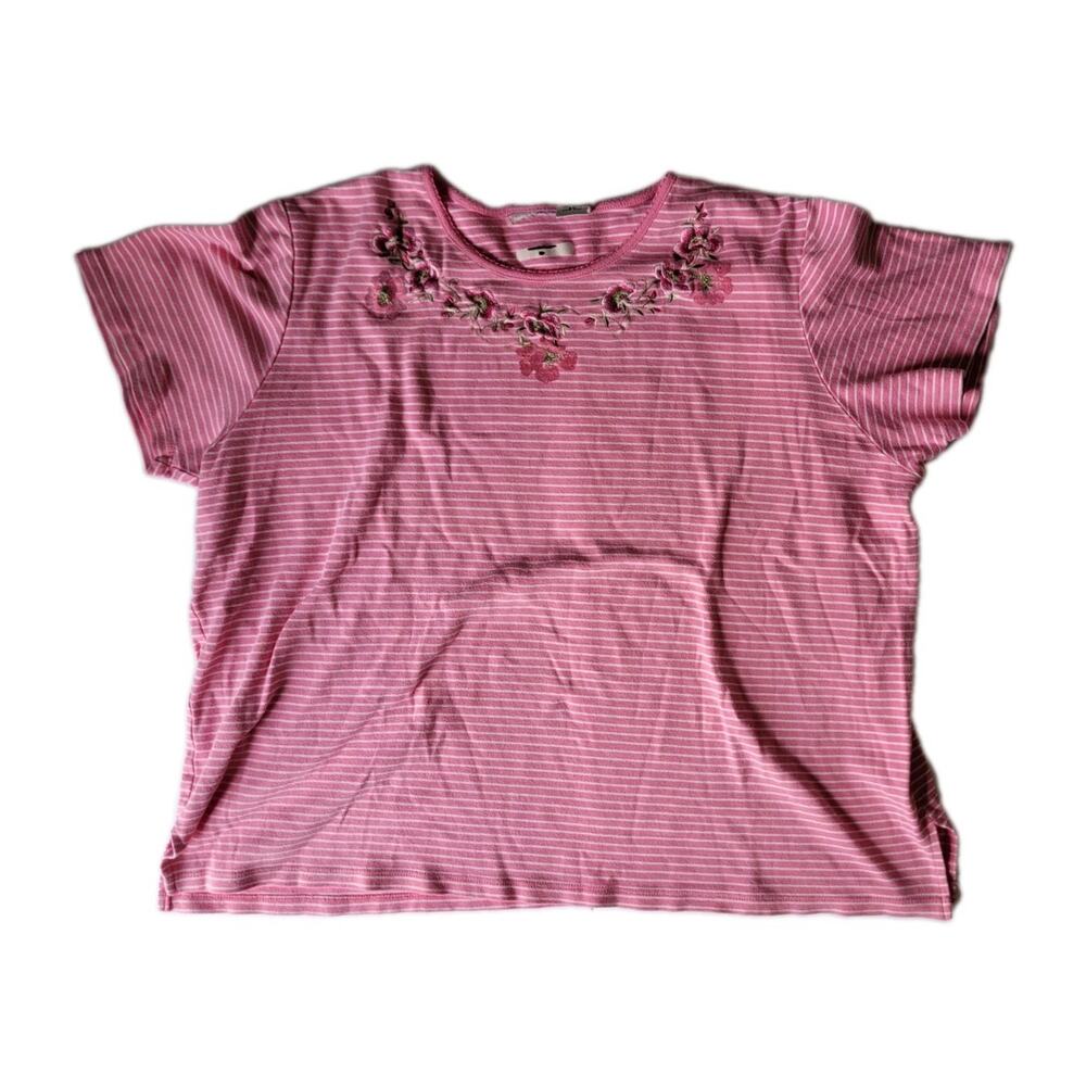 Unbranded Womens 2X Striped Y2K Floral Embroidered Vintage Short Sleeve Shirt